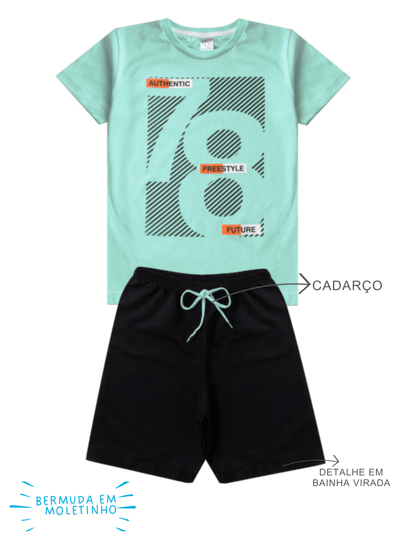 Kit 8 Peças Sortidas Conjunto Infantil Menino Juvenil - 4 Camisetas + 4 Bermudas