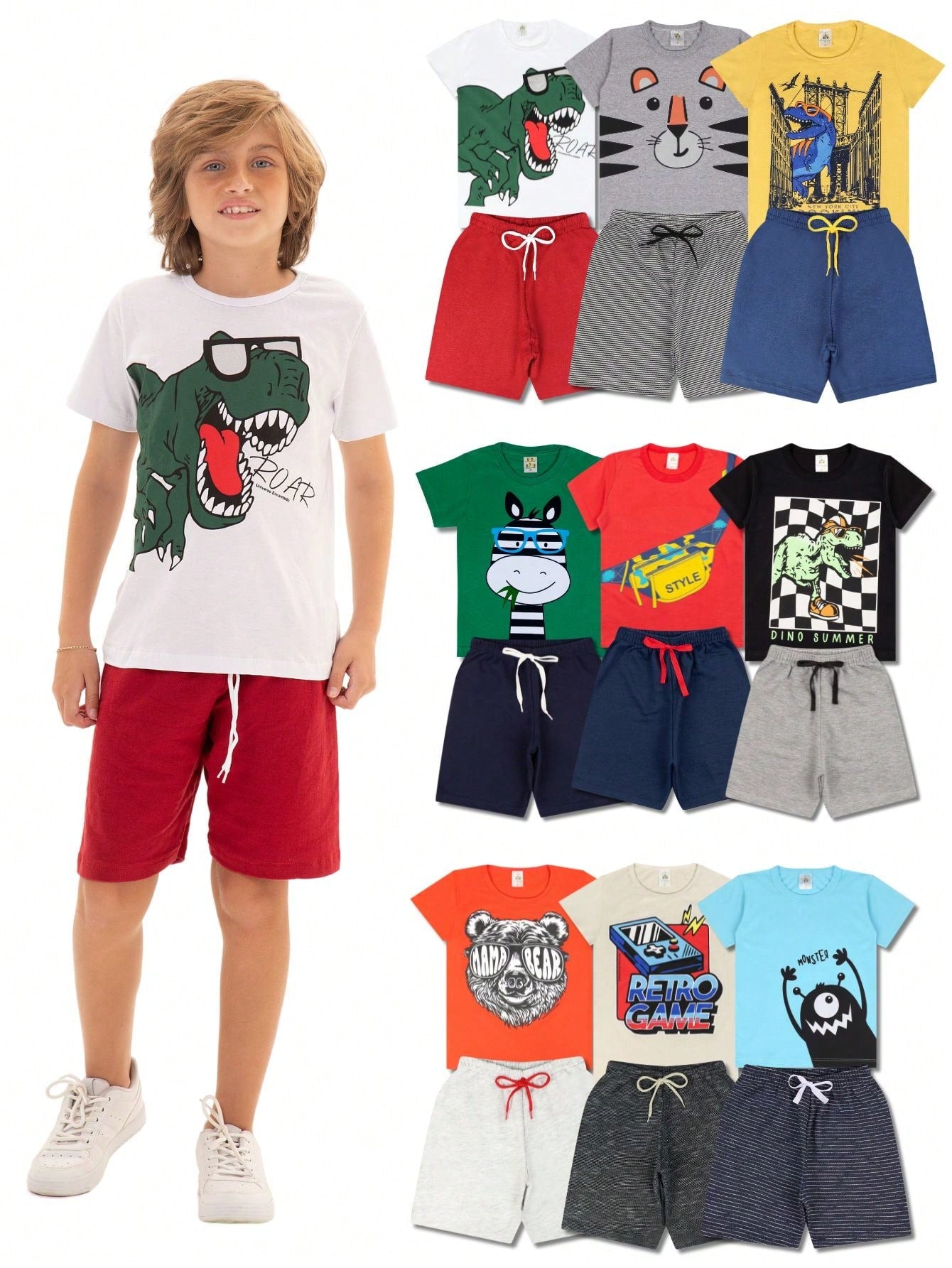 Roupas Infantil Menino - Kit Sortido 10 Peças (5 conjuntos)- 5 Camisetas + 5 Bermudas