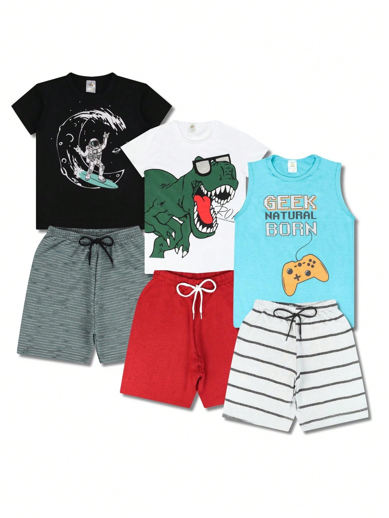 Roupas Infantil Menino - Kit Sortido 10 Peças (5 conjuntos)- 5 Camisetas + 5 Bermudas