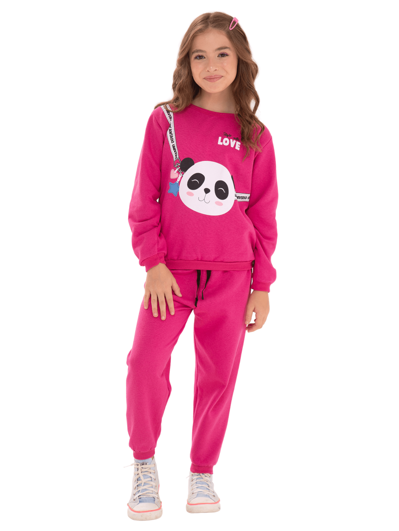 Conjunto de Moletom Infantil Menina - Panda Peluciado