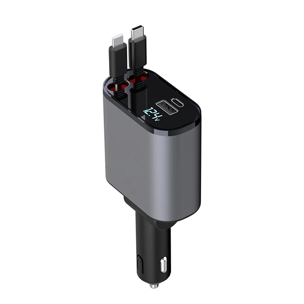 Adaptador de Energia de Carro 4 em 1 - Display Digital USB - Carga Rápida - Tipo C 86W - GoMammy