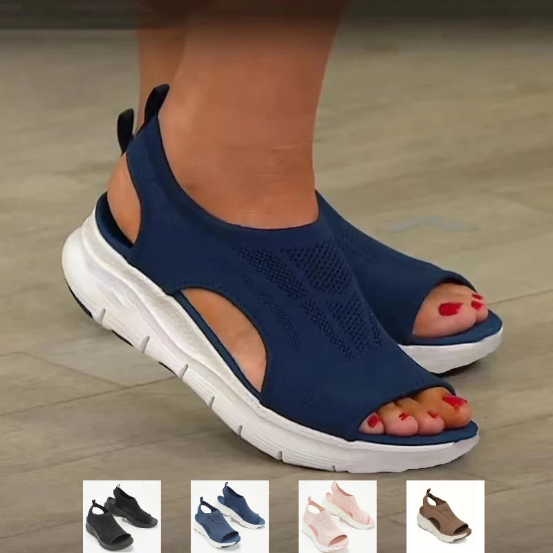 Sandálias Romana Plataforma | Em Malha | Salto Anabela | Ultra Confortável